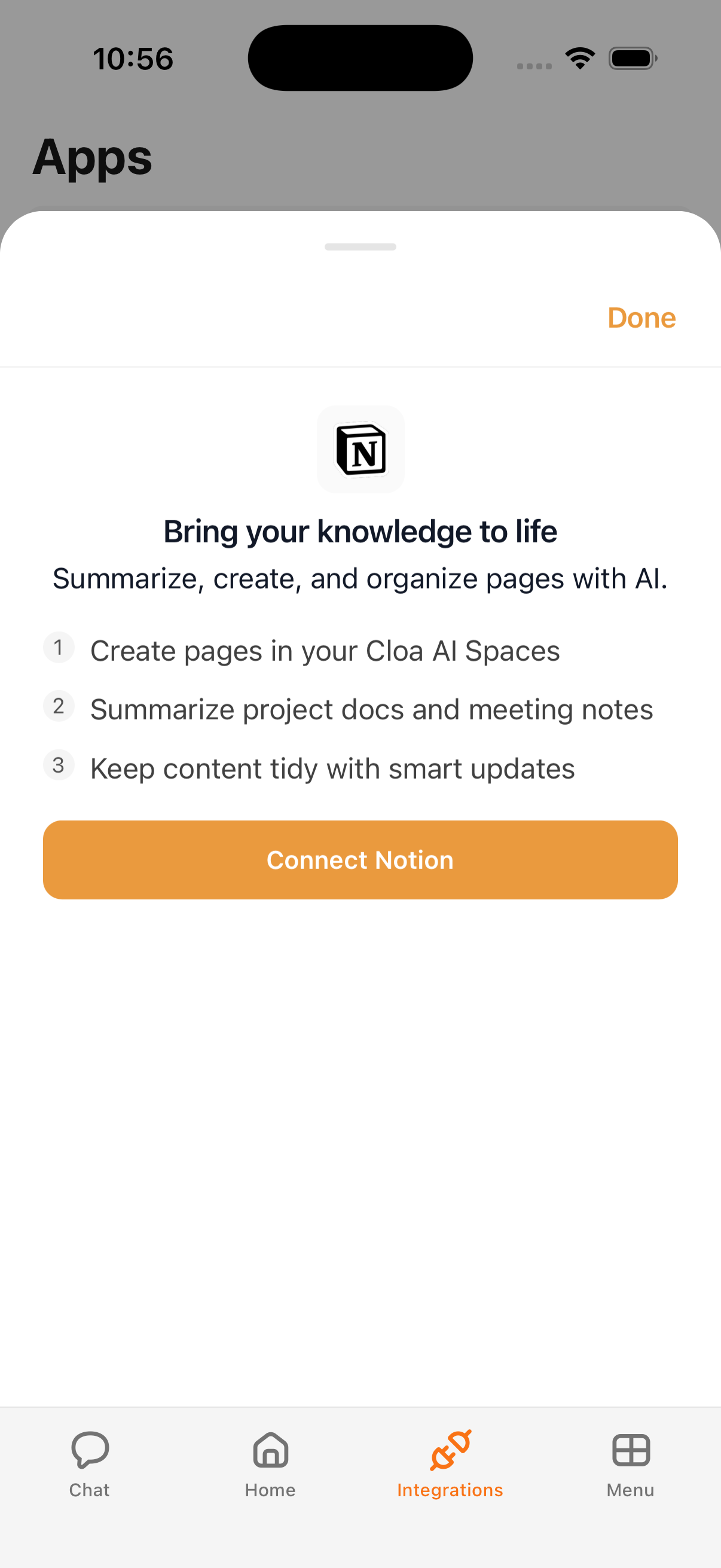 Notion integration in Cloa
