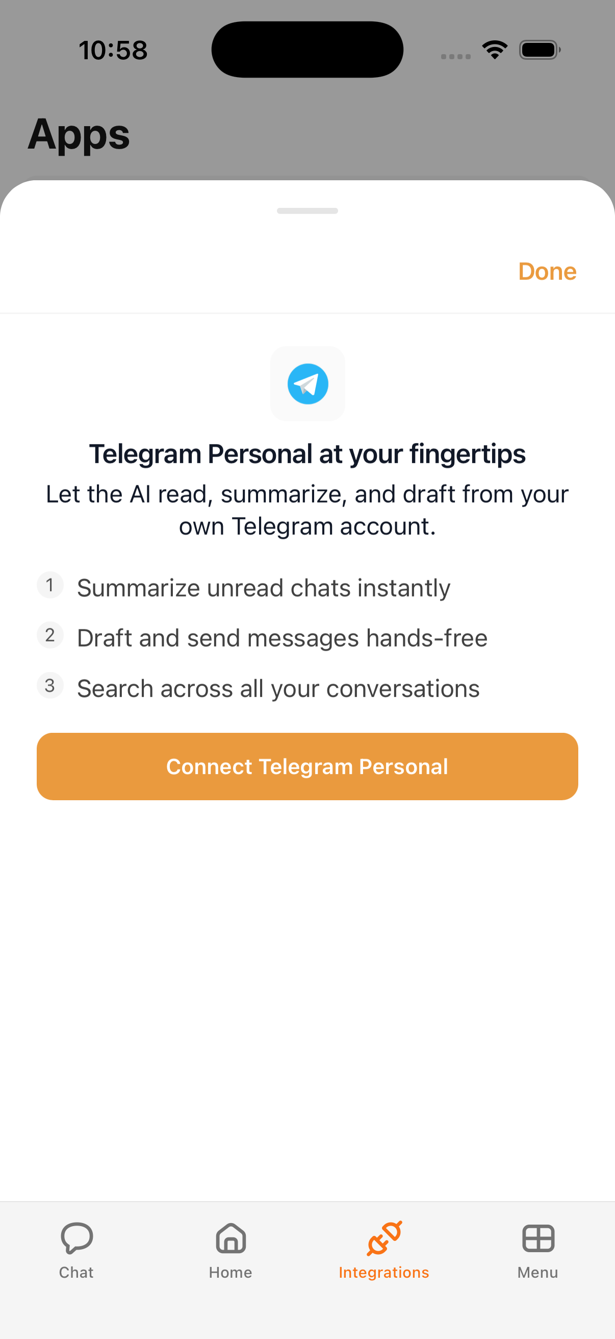 Telegram Personal integration in Cloa
