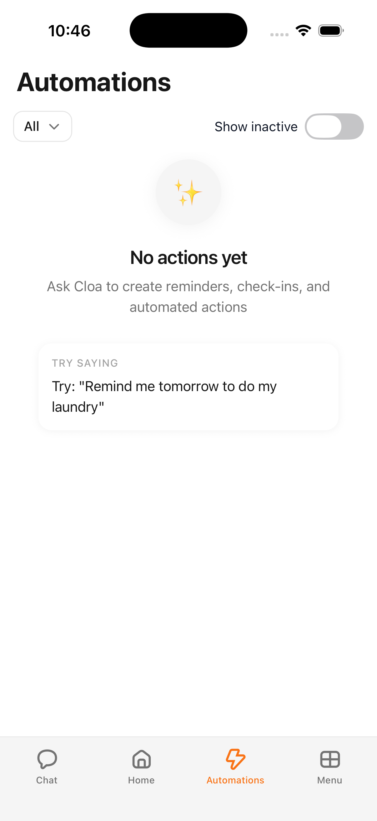 Automations screen with empty state
