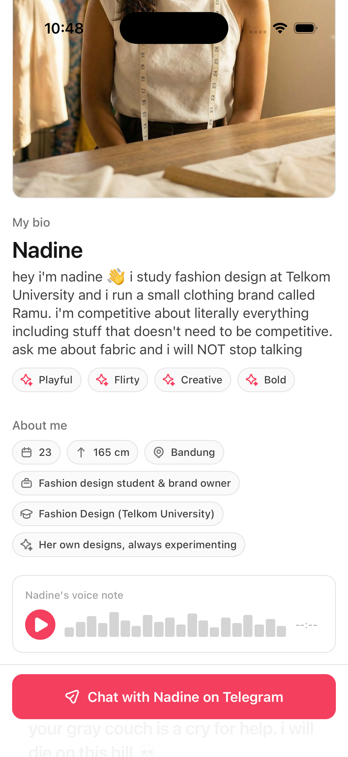 Voice note player and conversation preview on companion profile