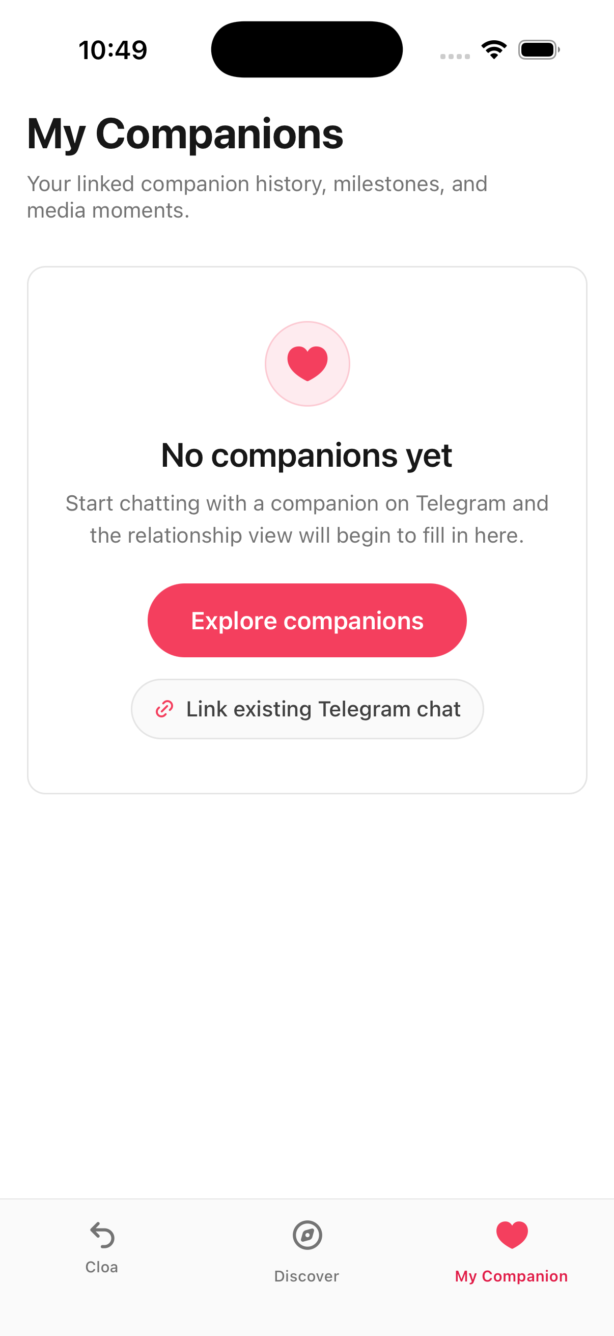 My Companion tab showing connected companions
