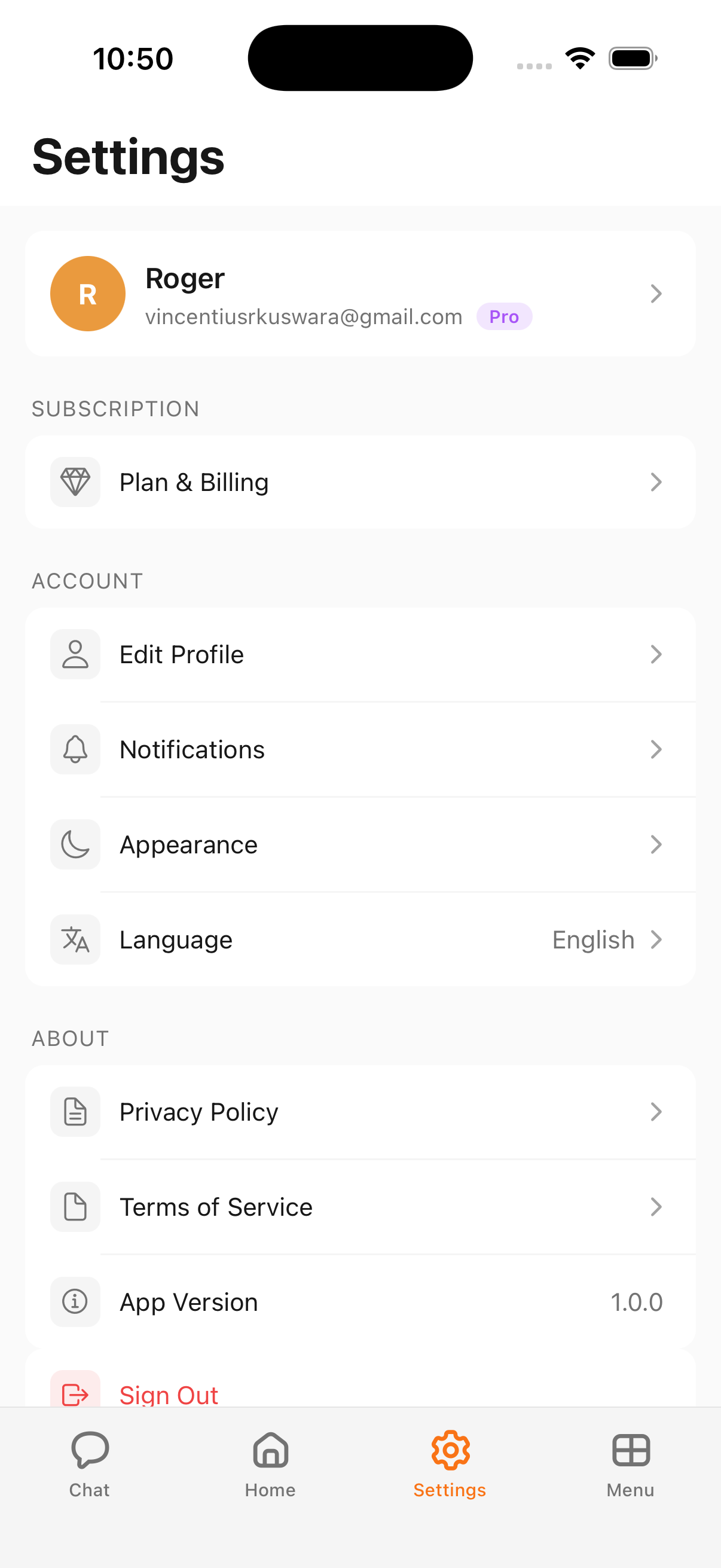 Settings screen overview